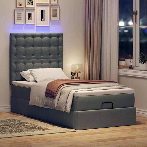 vidaXL Ottoman bed met matras en LED's 90x190cm stof donkergrijs