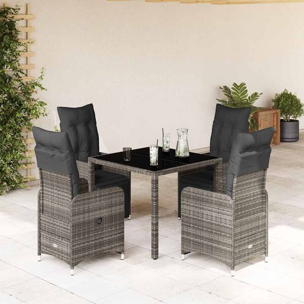vidaXL 5-delige Bistroset met kussens poly rattan grijs