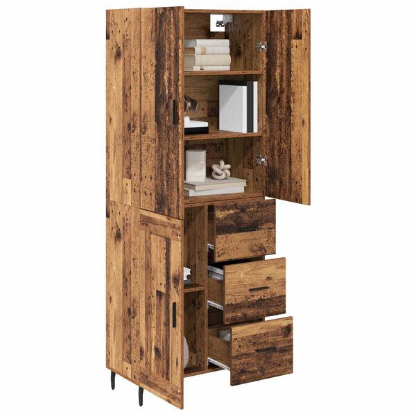 vidaXL Hoge kast met lade 2 pcs Oud Hout Geengineerd Hout en Glas