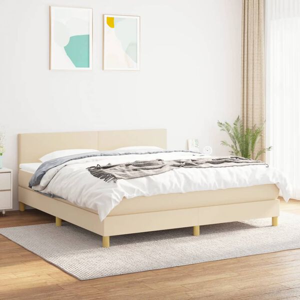 vidaXL Boxspring met matras stof cr&egrave;mekleurig 160x200 cm