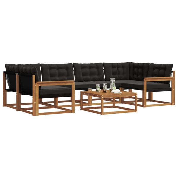 vidaXL Buiten bankenset met kussen 7 pcs Natuurlijk en Zwart