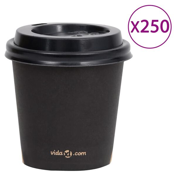 vidaXL Koffiebekers 250 st met deksels 120 ml papier zwart