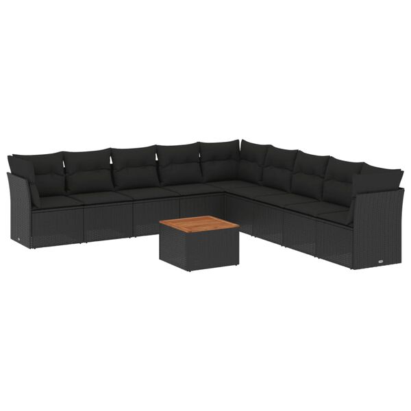 vidaXL 10-delige Loungeset met kussens poly rattan zwart
