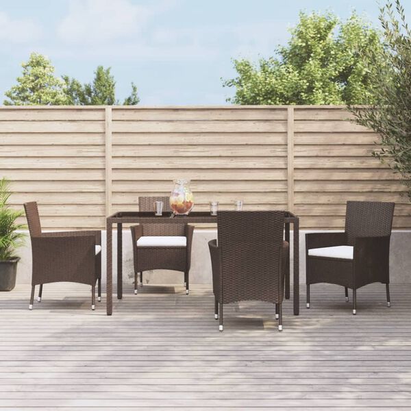 vidaXL 5-delige Tuinset met kussens poly rattan bruin