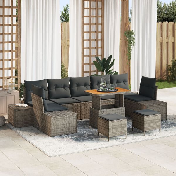 vidaXL Tuin Sofa Set met kussen 10 pcs Licht Grijs en Donker Grijs