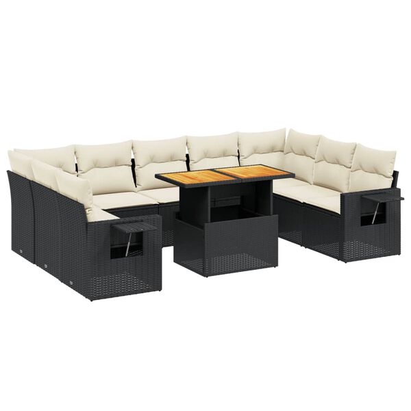 vidaXL 10-delige Loungeset met kussens poly rattan zwart