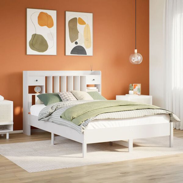 vidaXL Bed met boekenkast zonder matras grenenhout wit 135x190 cm