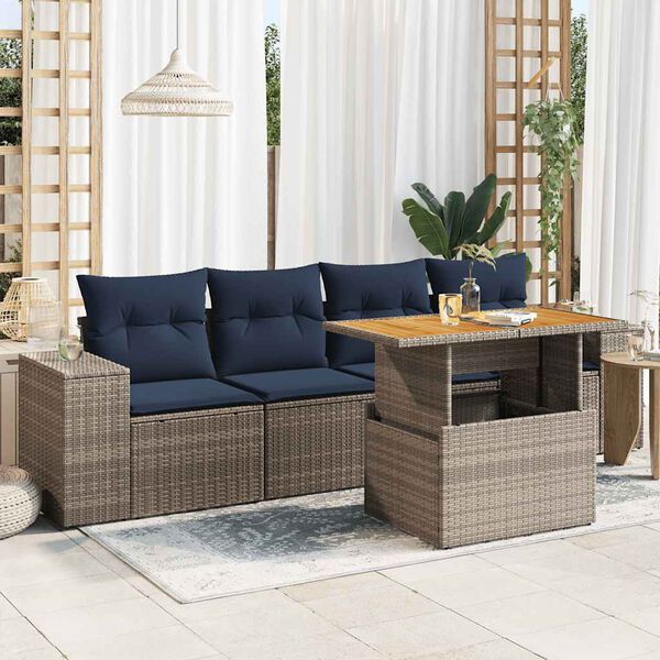 vidaXL 5-delige Loungeset met kussens poly rattan grijs
