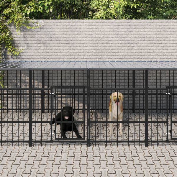 vidaXL Hondenkennel met dak 15,02 m&sup2; staal