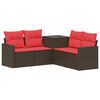 vidaXL Bankstel 5 st Bruin en Rood Poly Rattan en Staal