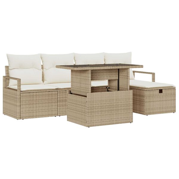 vidaXL Tuin Sofa Set met kussen met opslag 6 pcs Beige Poly riet