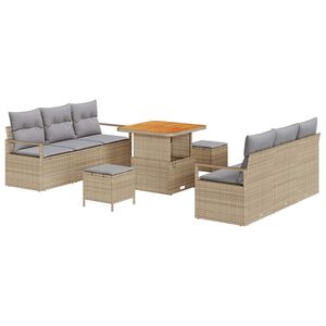 vidaXL Tuin Sofa Set met opslag 9 pcs Beige Poly riet