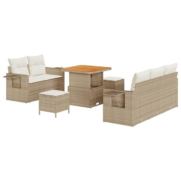 vidaXL Tuinbankenset met kussen 10 pcs Beige en Cr&egrave;me poly rattan