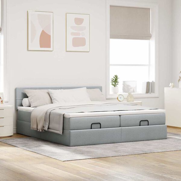 vidaXL Ottoman bed met matrassen en LED's 180x200cm stof lichtgrijs