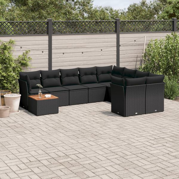 vidaXL 10-delige Loungeset met kussens poly rattan zwart