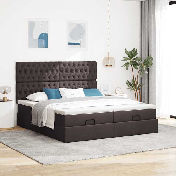 vidaXL Ottoman bed met matrassen en LED's 180x200cm stof donkerbruin