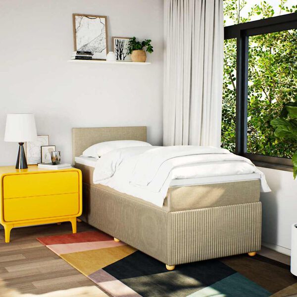 vidaXL Boxspring met matras stof cr&egrave;mekleurig 90x190 cm