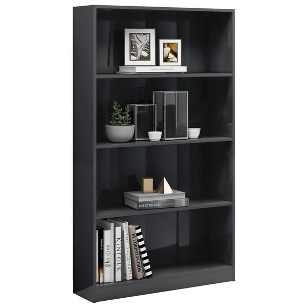vidaXL Boekenkast 4 schappen 80x24x142 cm bewerkt hout hoogglans grijs