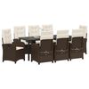 vidaXL Tuin eettafelset met kussen 9 pcs Bruin poly rattan