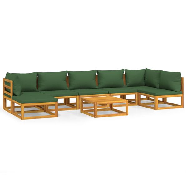 vidaXL 8-delige Loungeset met groene kussens massief hout