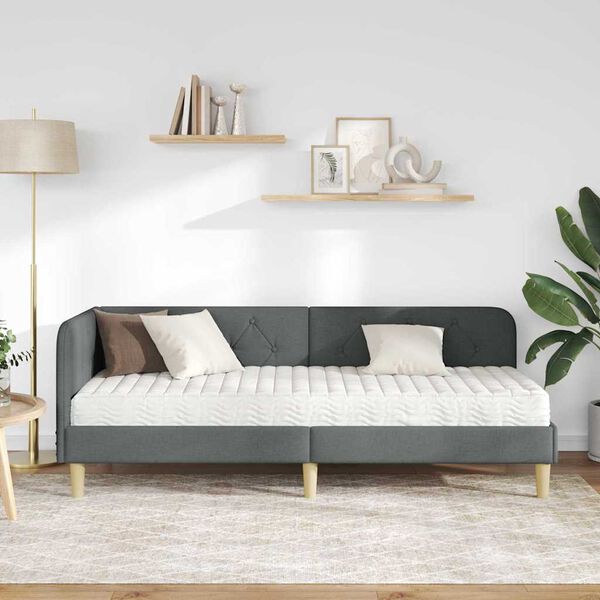 vidaXL Hoekbedframe met matras Donkergrijs 80 x 200 cm Stof