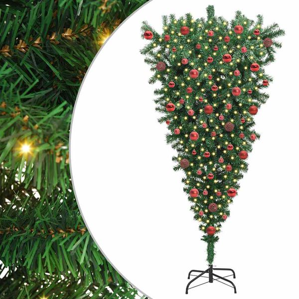 vidaXL Understeboven Kunstkerstboom met Ballen Set Groen 180 cm PVC