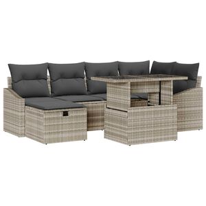 vidaXL Tuin Sofa Set met kussen met opslag 7 pcs Lichtgrijs Poly riet