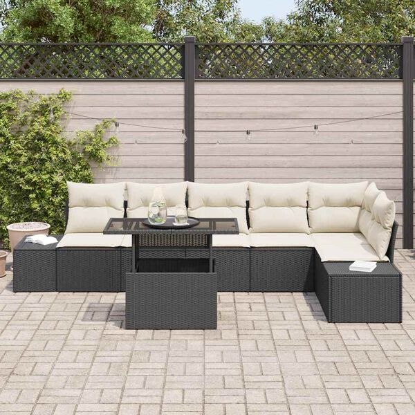 vidaXL Tuin Sofa Set met kussen met opslag 7 pcs Zwart en crème
