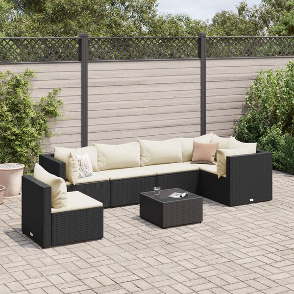 vidaXL 7-delige Loungeset met kussens poly rattan zwart