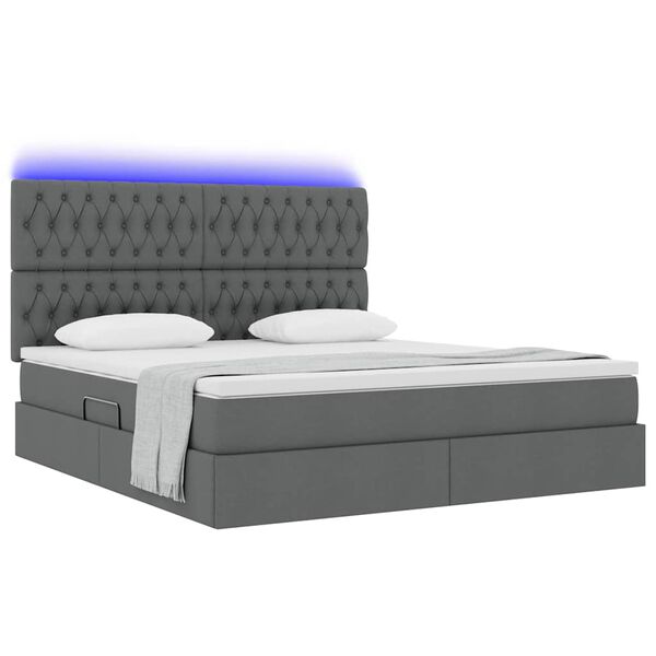 vidaXL Opbergbed met LED met matras Donkergrijs 180 x 200 cm Polyester