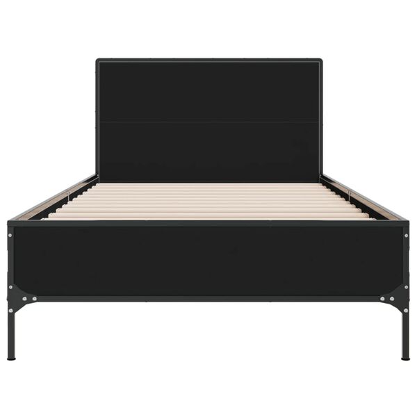 vidaXL Bedframe bewerkt hout en metaal zwart 90x200 cm