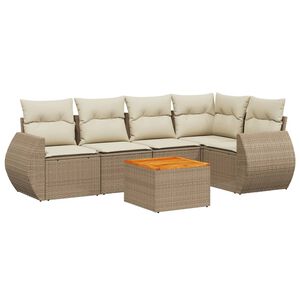 vidaXL 6-delige Loungeset met kussens poly rattan beige