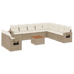 vidaXL 11-delige Tuinset met kussens poly rattan beige