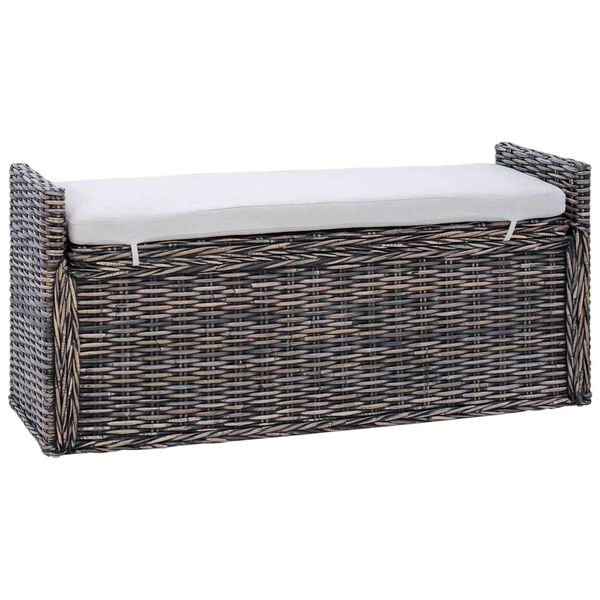 vidaXL Opslagbank met kussen Zwart gewassen 110 x 40 x 50 cm Rattan