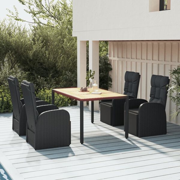 vidaXL 5-delige Tuinset poly rattan en massief acaciahout zwart
