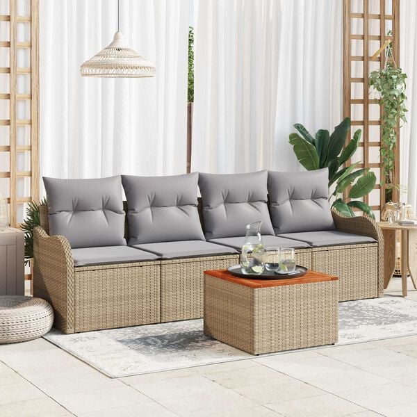vidaXL Tuinbankenset met kussen 5 pcs Beige poly rattan