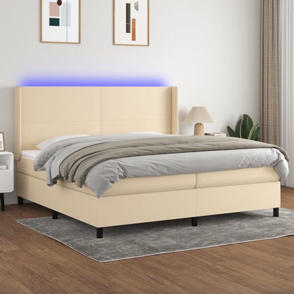 vidaXL Boxspring met matras en LED stof cr&egrave;mekleurig 200x200 cm