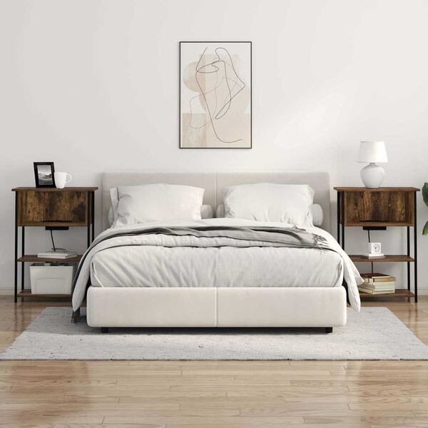 vidaXL Nachtkastje Gerookt eiken 55 x 31 x 76 cm Bewerkt hout