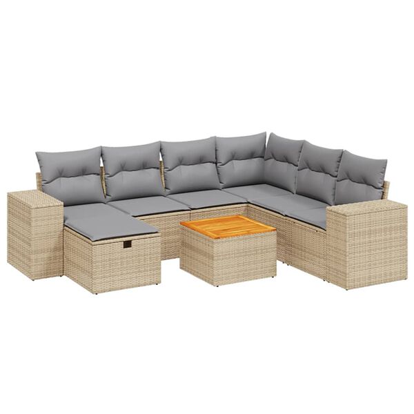vidaXL 8-delige Loungeset met kussens poly rattan gemengd beige