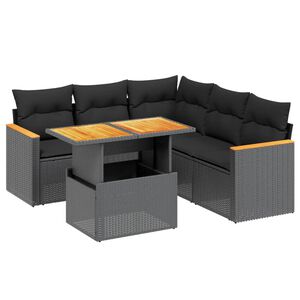 vidaXL 6-delige Loungeset met kussens poly rattan zwart