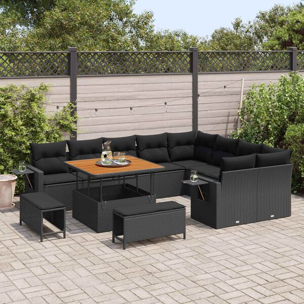 vidaXL Tuinbankenset 12 pcs Zwart poly rattan