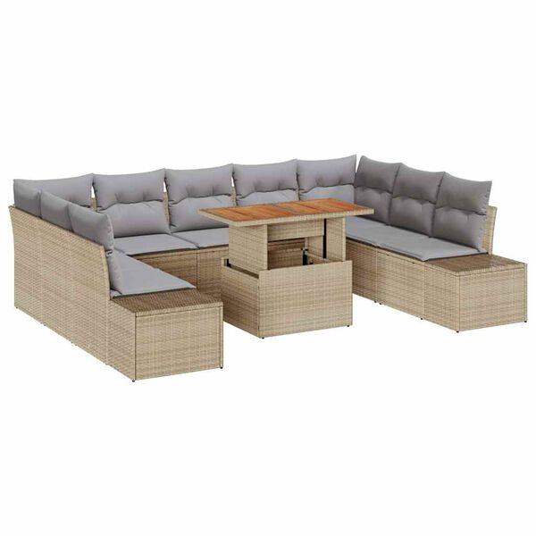vidaXL Tuin Sofa Set met opslag 10 pcs Beige Poly riet