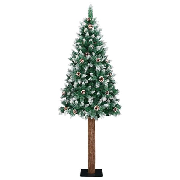 vidaXL Slanke Kerstboom Groen 210 cm PVC en massief dennenhout