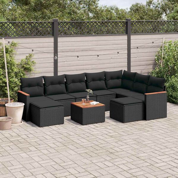 vidaXL 10-delige Loungeset met kussens poly rattan zwart