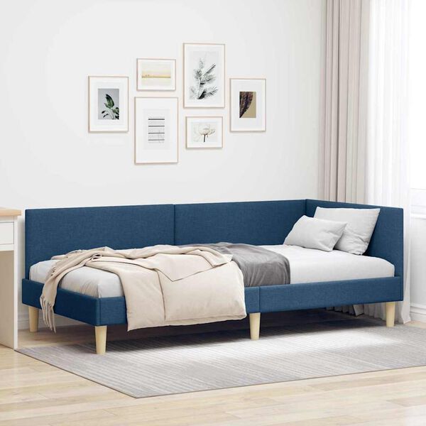 vidaXL Hoekbedframe met hoofdeinde Blauw 90 cm x 200 cm Fluweel