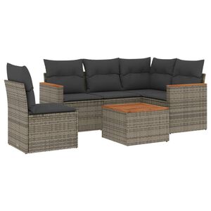 vidaXL 6-delige Loungeset met kussens poly rattan grijs