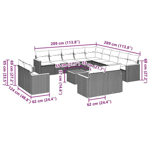 vidaXL 14-delige Loungeset met kussens poly rattan zwart
