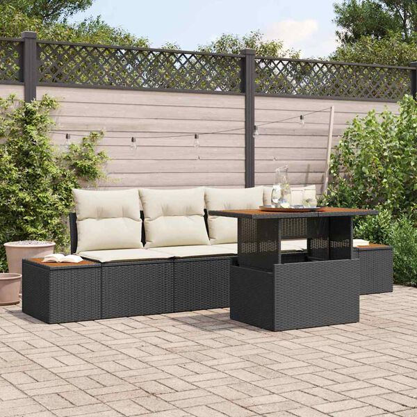 vidaXL Tuin Eetset met kussen met kussen 5 pcs Zwart en Beige