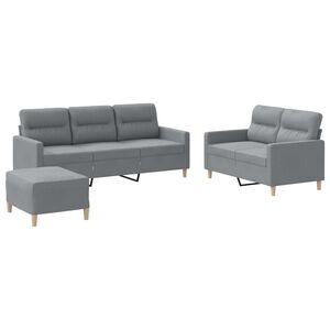 vidaXL 3-delige Loungeset met kussens stof lichtgrijs
