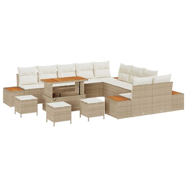 vidaXL Tuinbankenset met kussen met opslag 14 pcs Beige Poly riet